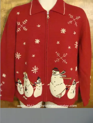 Red and White Snowman Themed Ugly Christmas Jumper