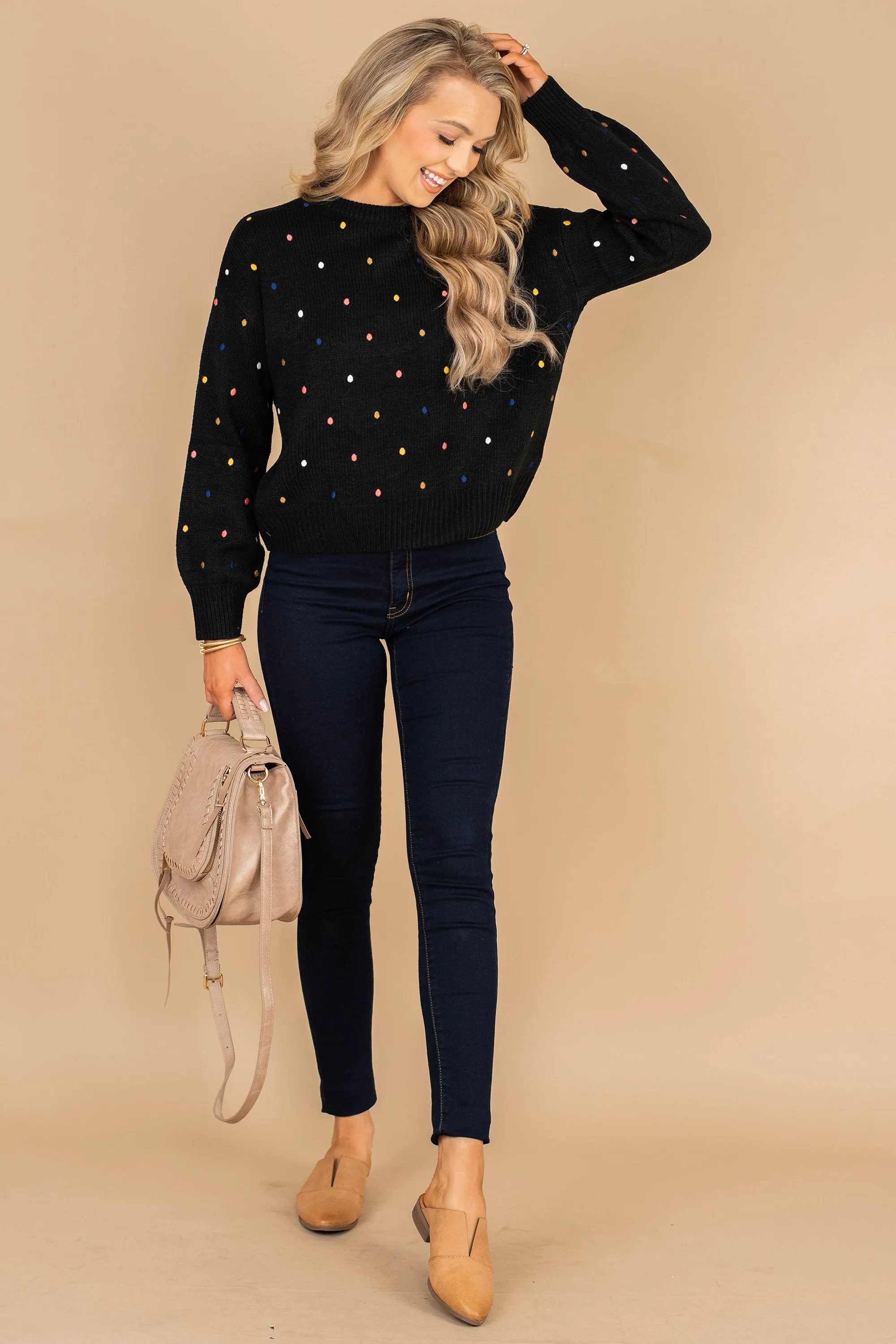 Reveal Your Joy Black Polka Dot Sweater