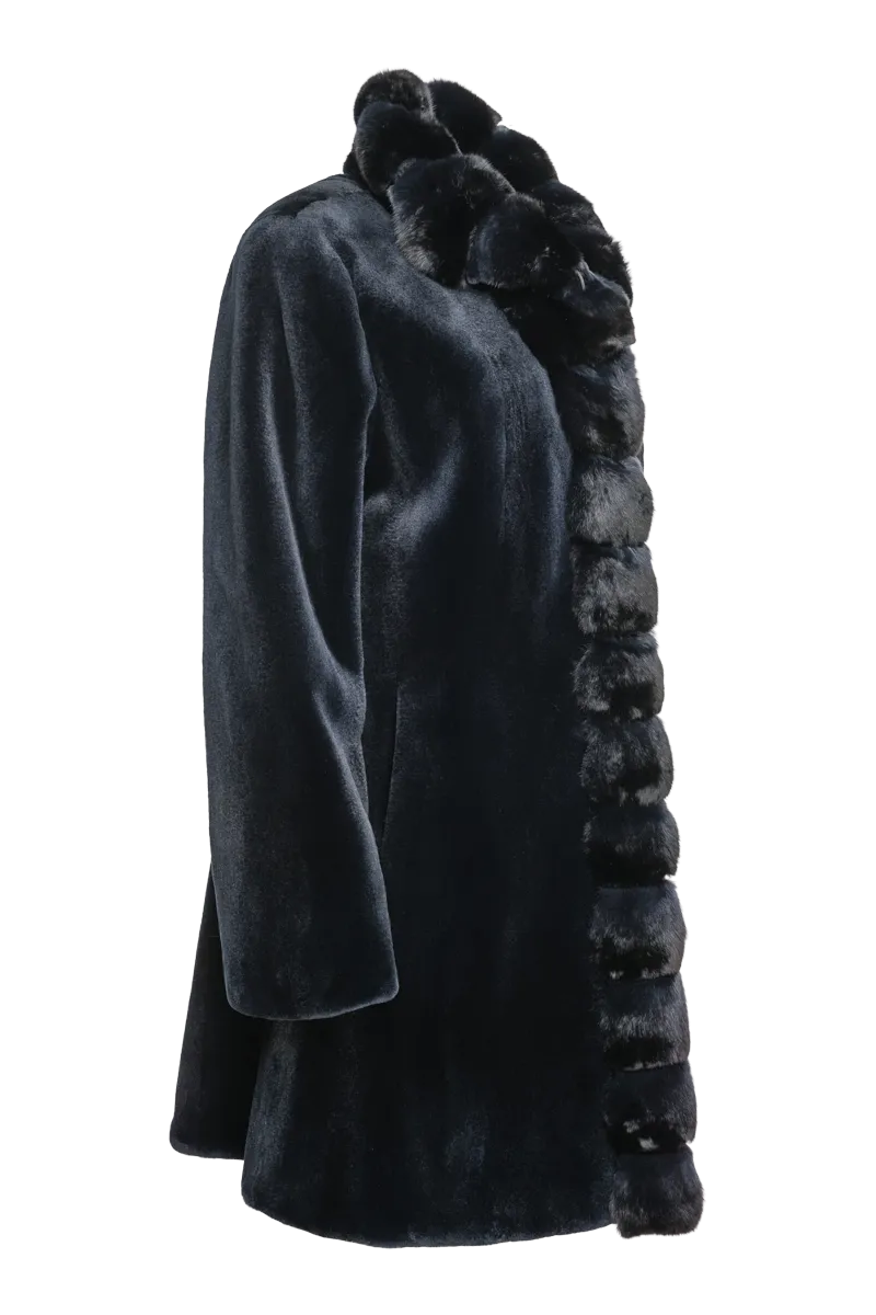 Reversible Sheared Mink and Chinchilla Fitted Mid-Length Fur Coat