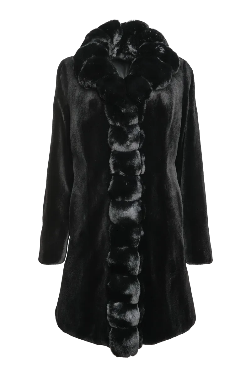 Reversible Sheared Mink and Chinchilla Fitted Mid-Length Fur Coat