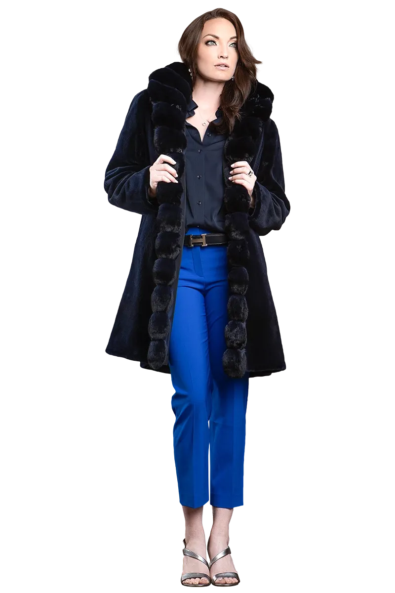 Reversible Sheared Mink and Chinchilla Fitted Mid-Length Fur Coat