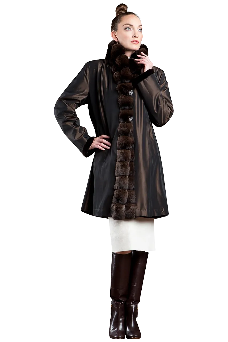 Reversible Sheared Mink and Chinchilla Fitted Mid-Length Fur Coat