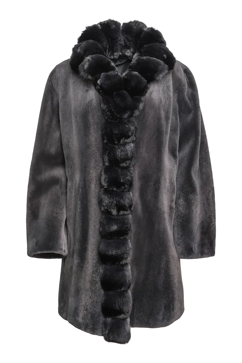 Reversible Sheared Mink and Chinchilla Fitted Mid-Length Fur Coat