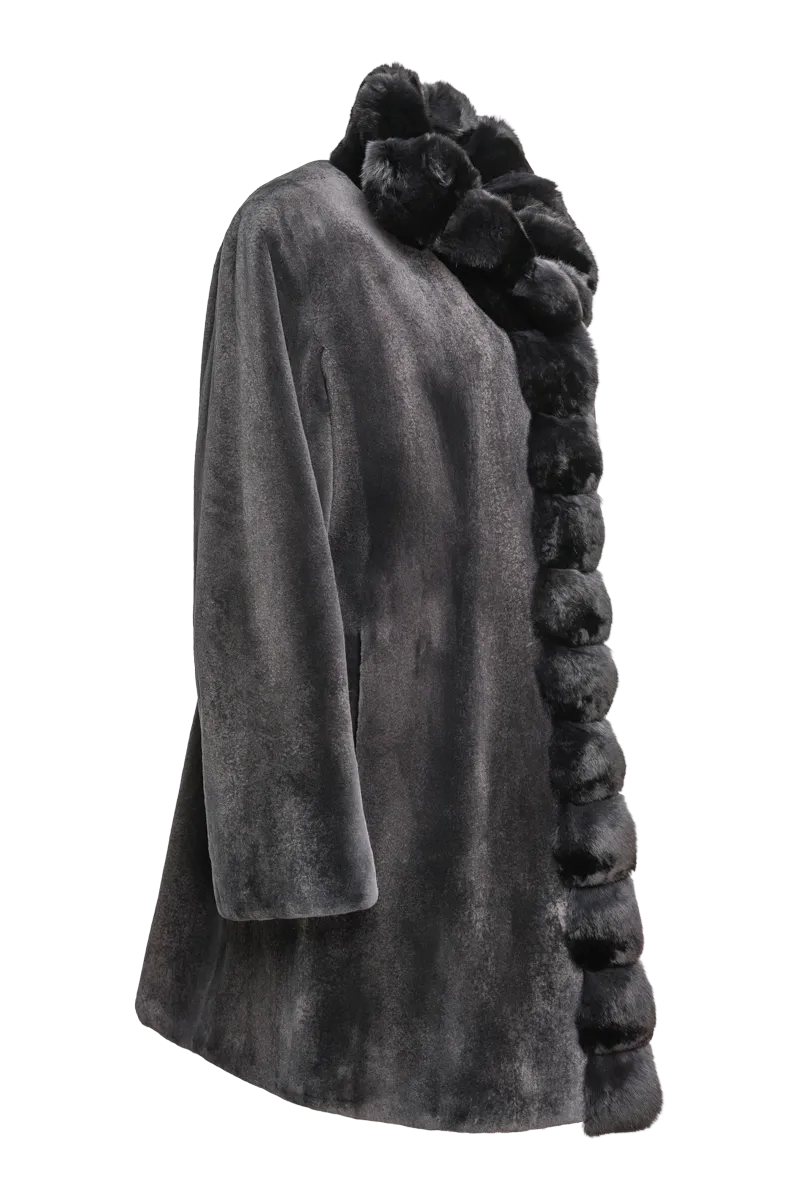 Reversible Sheared Mink and Chinchilla Fitted Mid-Length Fur Coat