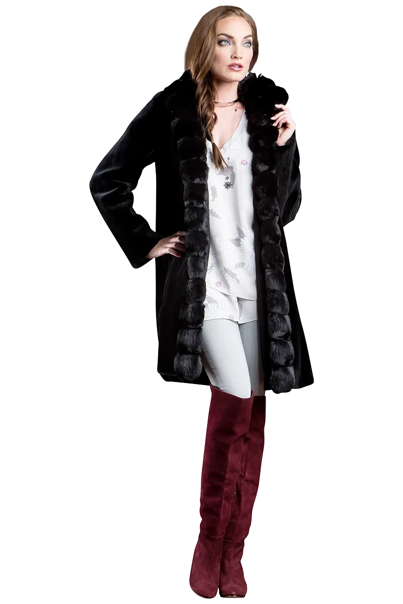 Reversible Sheared Mink and Chinchilla Fitted Mid-Length Fur Coat