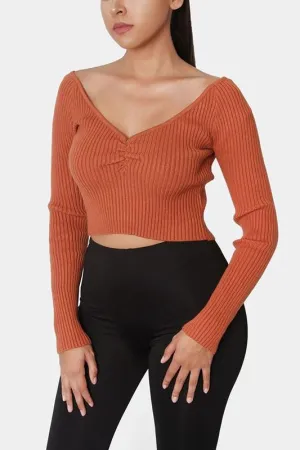 RUCHE CROP KNIT SWEATER