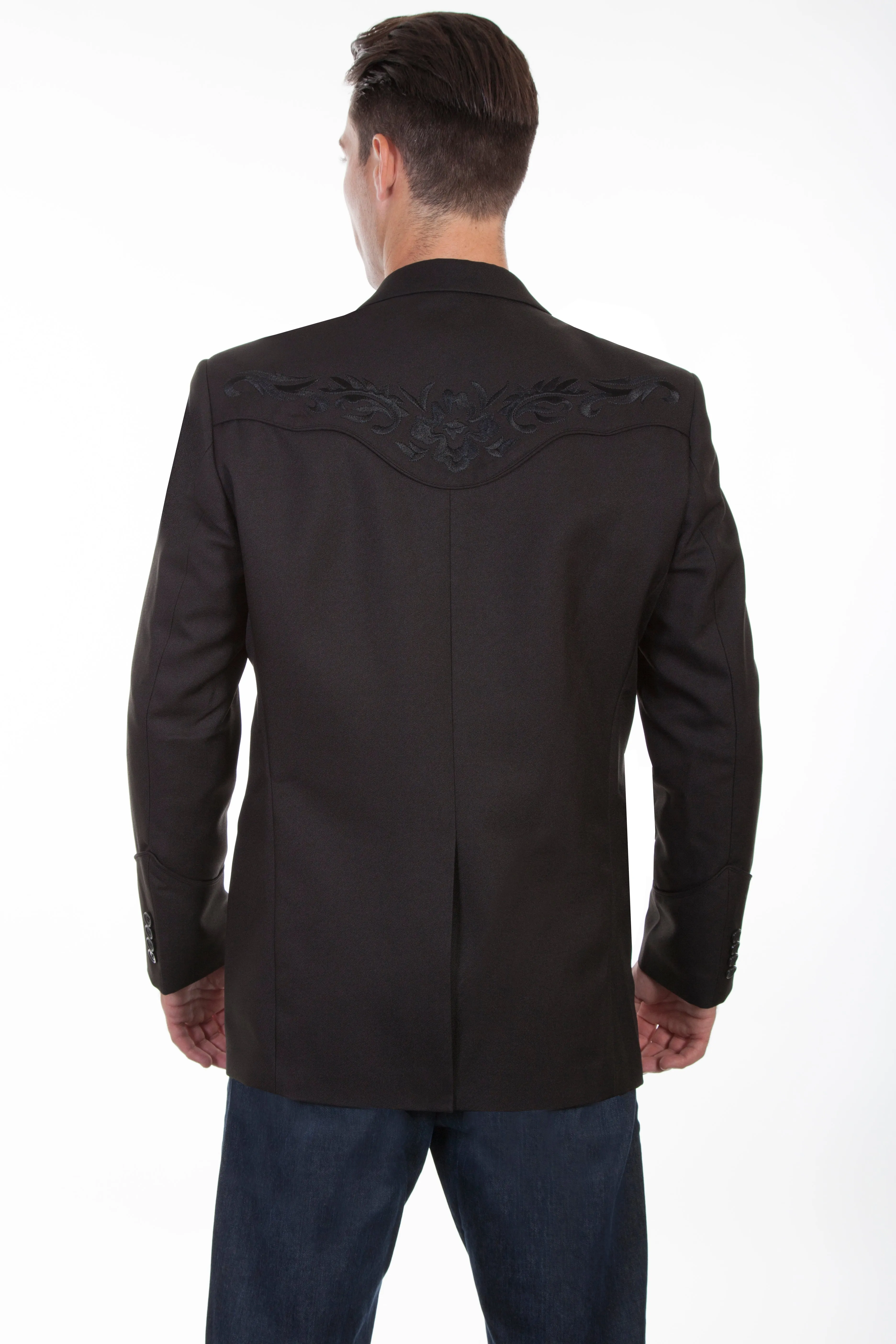 Scully Men's Black & Floral Tonal Embroidery Western Blazer P-733