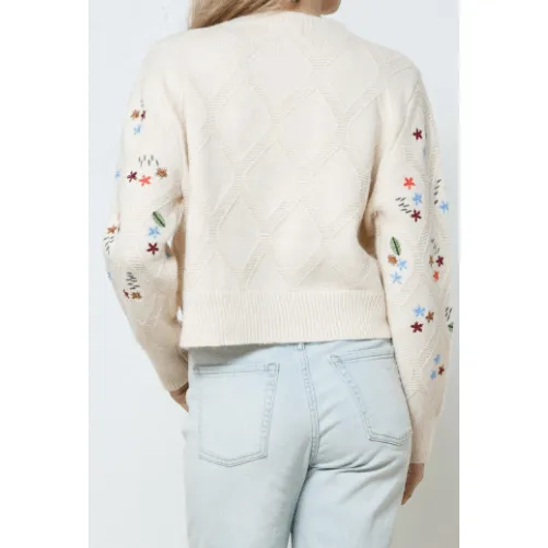 Shop Neighbor Ivory Lattice Embroidered Sweater SW7765