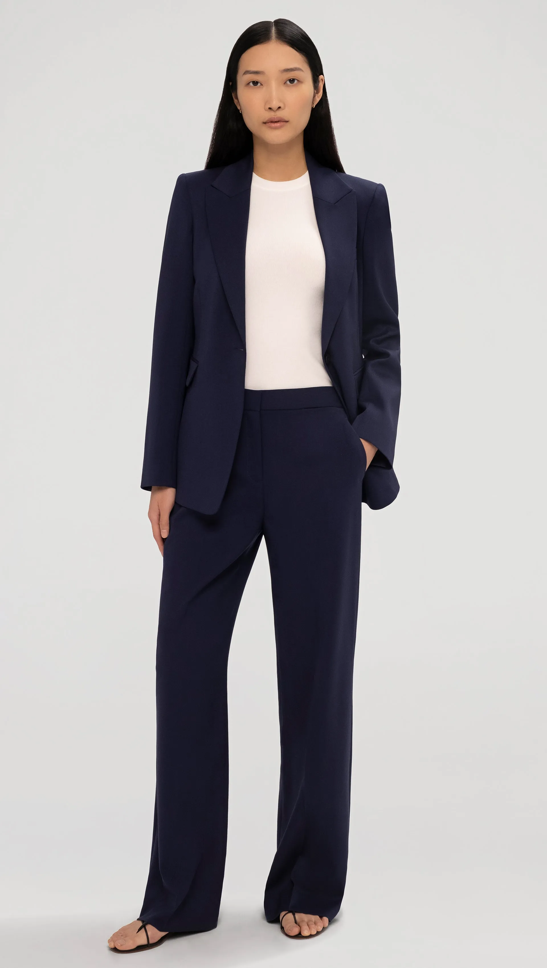 Single Button Blazer in Seasonless Wool | Navy