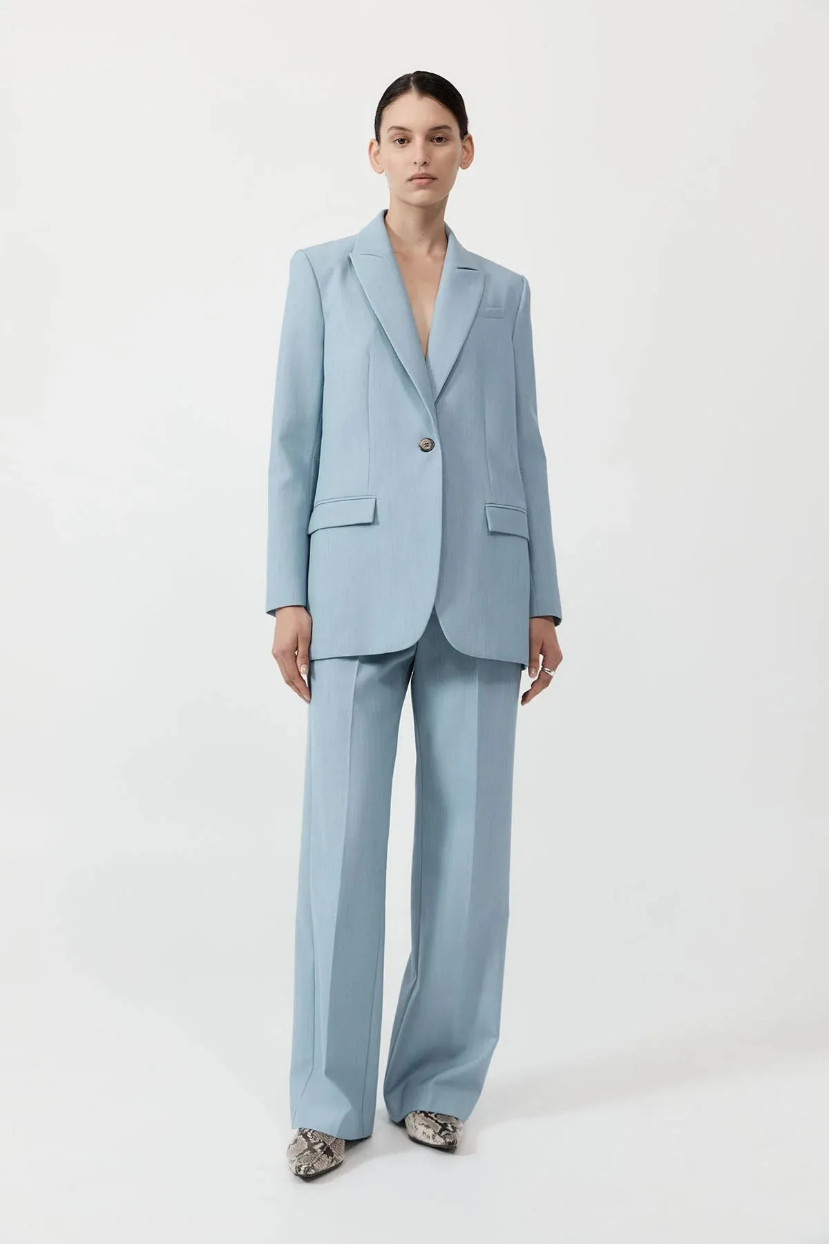 Single Button Tailored Blazer Stone Blue