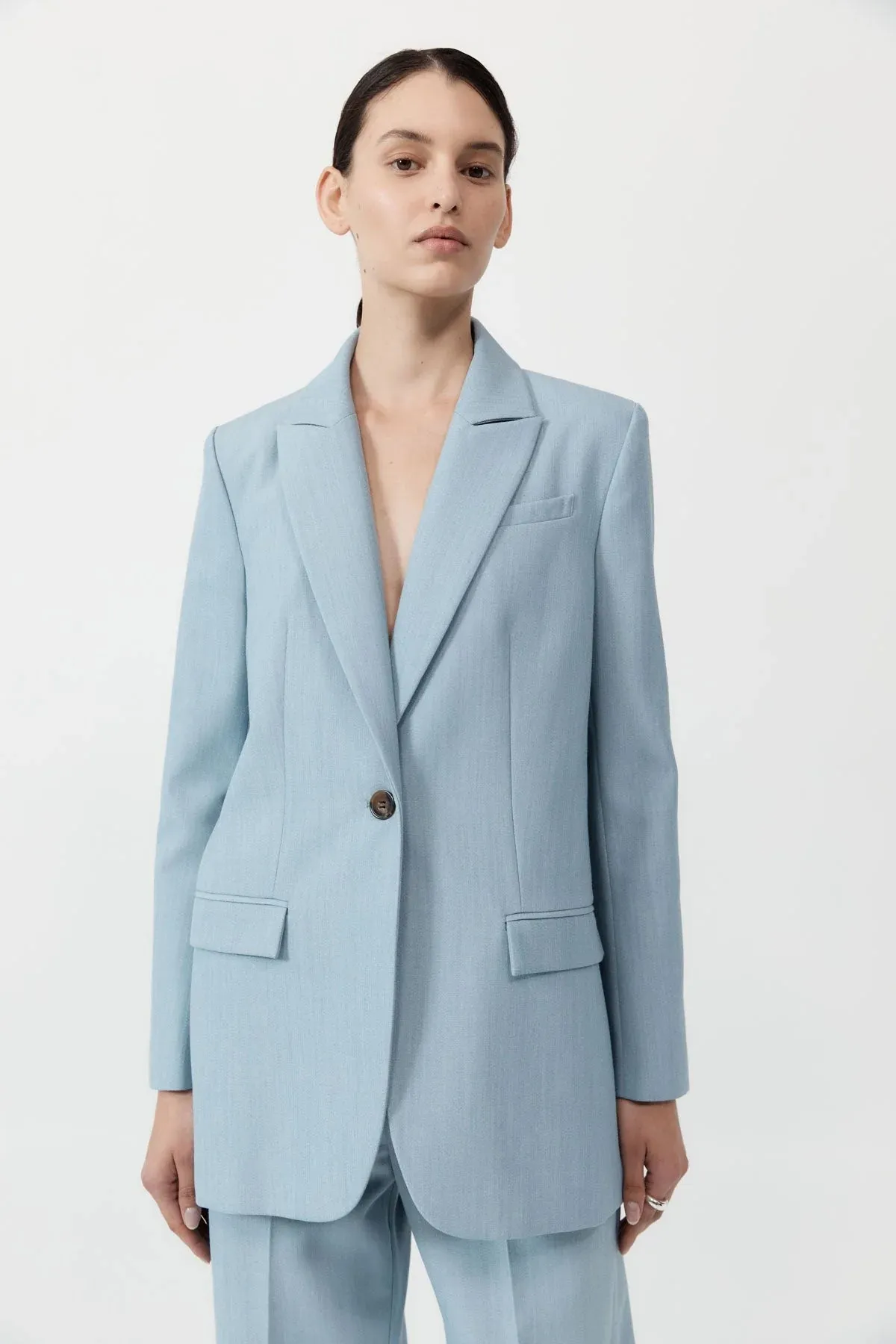 Single Button Tailored Blazer Stone Blue