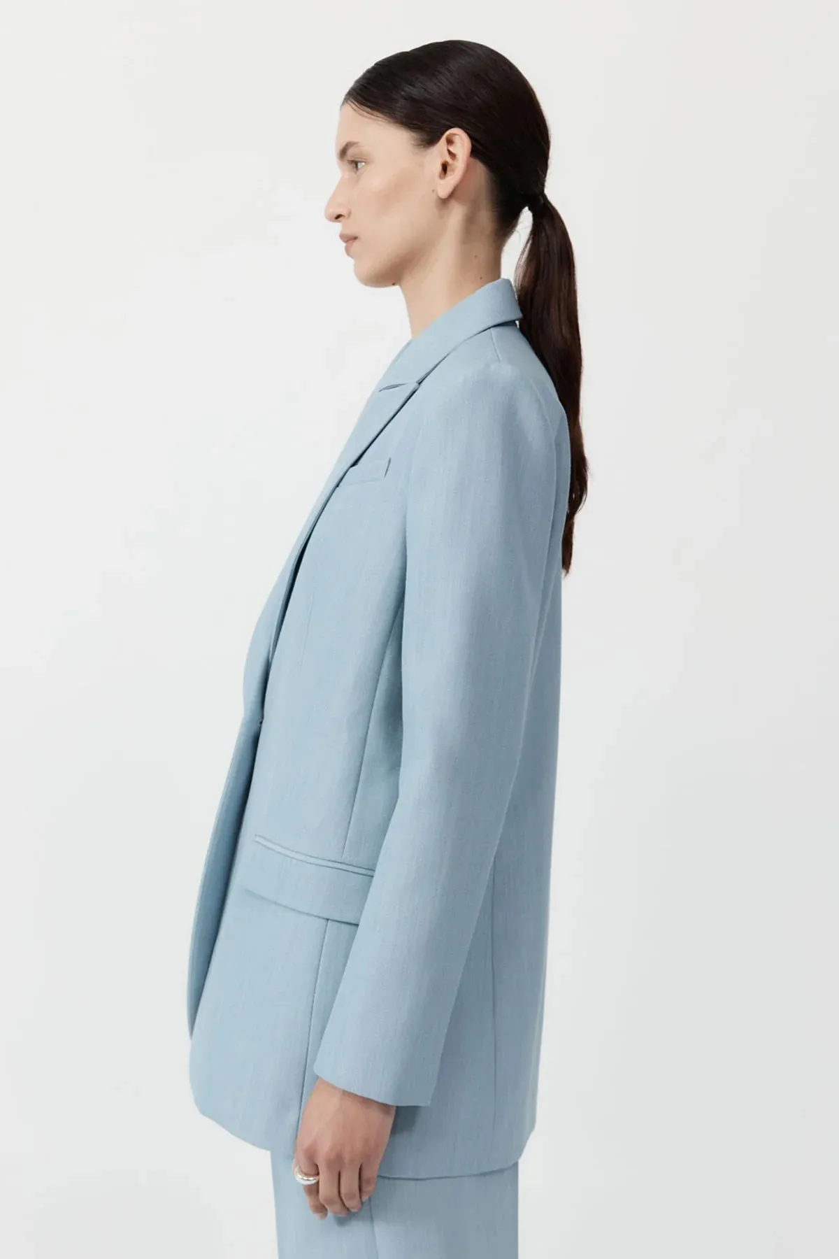 Single Button Tailored Blazer Stone Blue