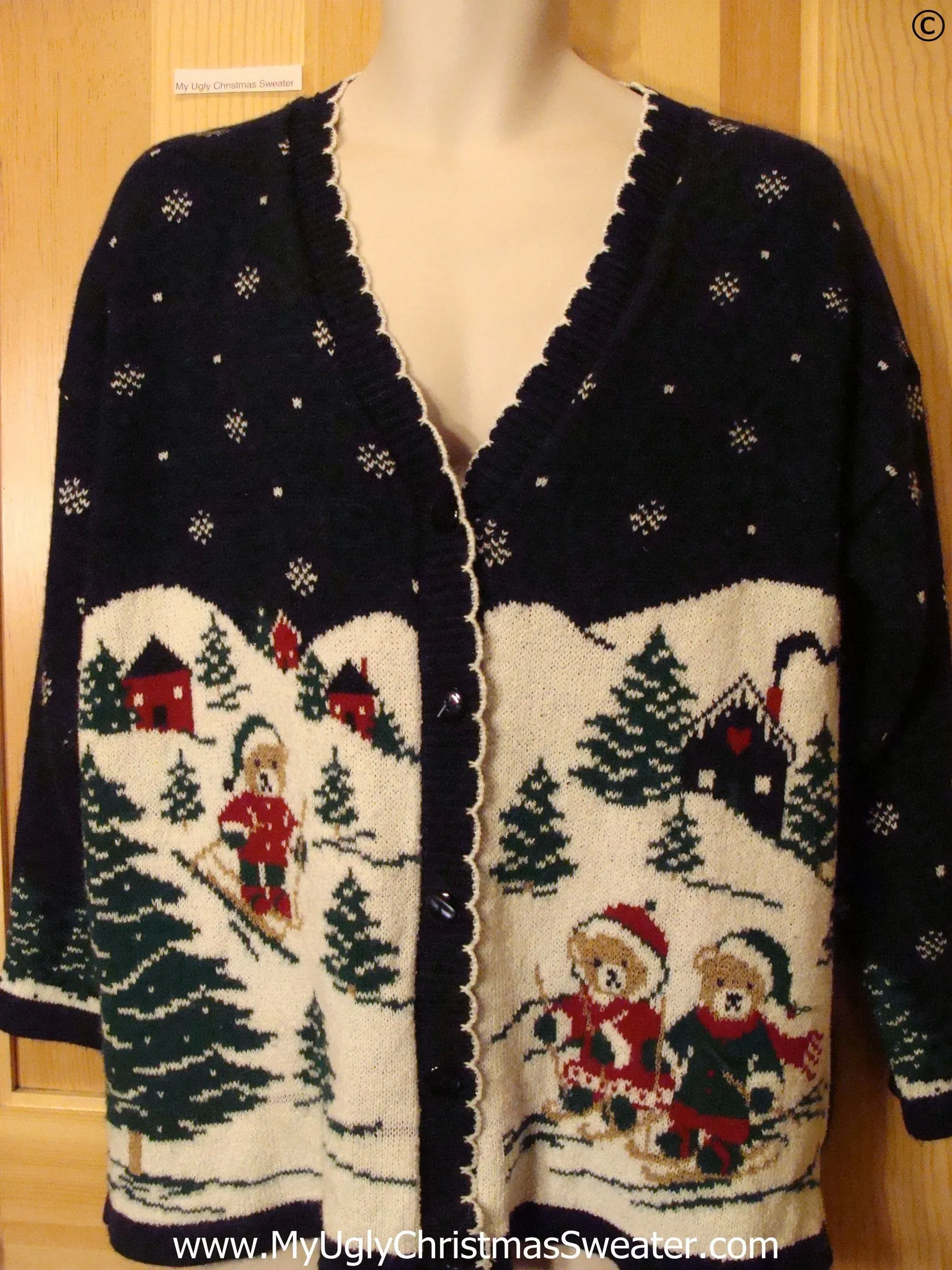 Skiing Bears 80s Cardigan 2sided Best Christmas Sweater