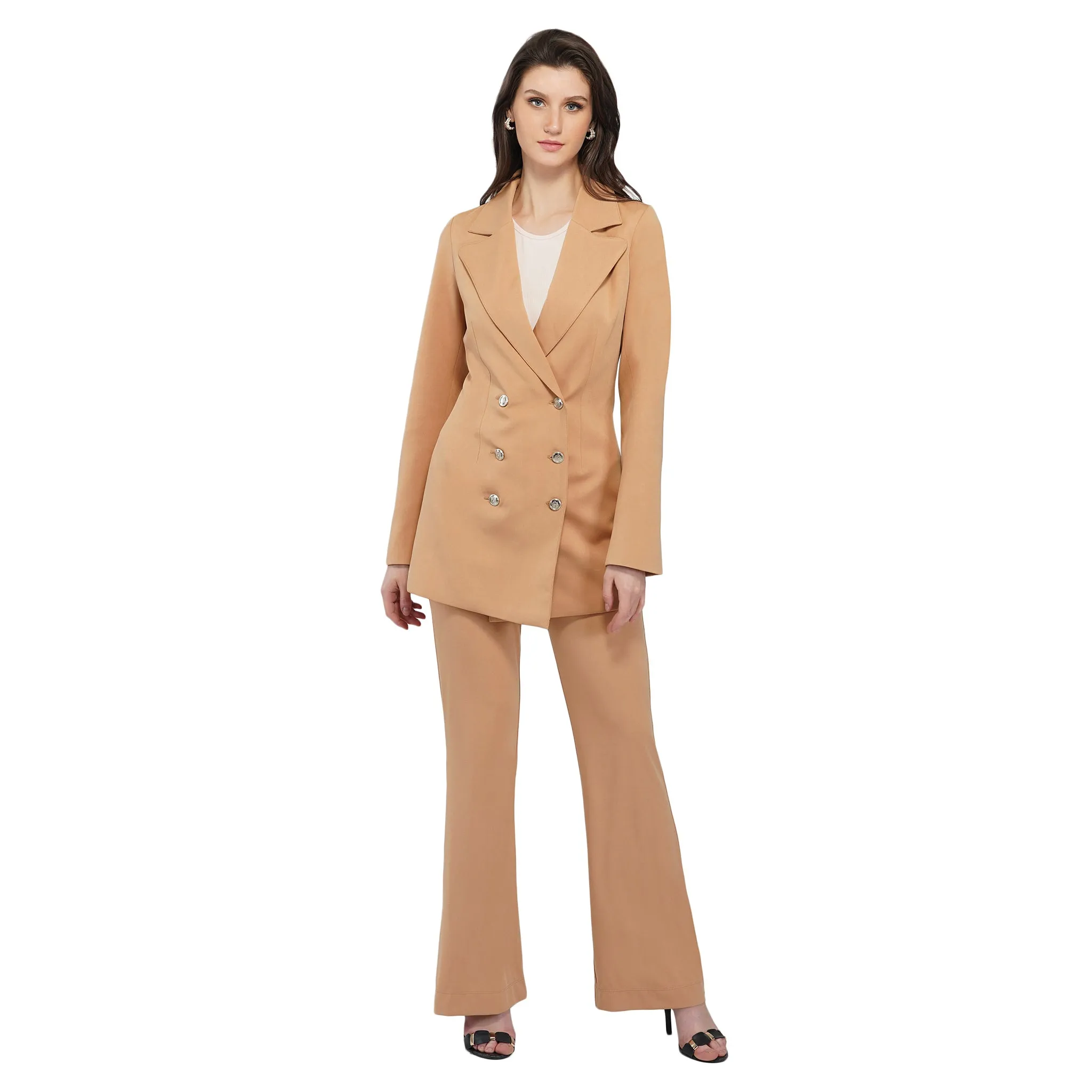 SLAY. Women's Beige Tuxedo Blazer Pant Co-ord Set