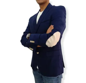 [slim-fit] Blazer كتان  - Zara - Dark Blue with Patch on elbow