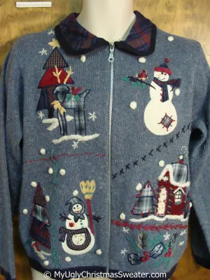 Snowmen and Plaid Themed Ugly Christmas Sweater