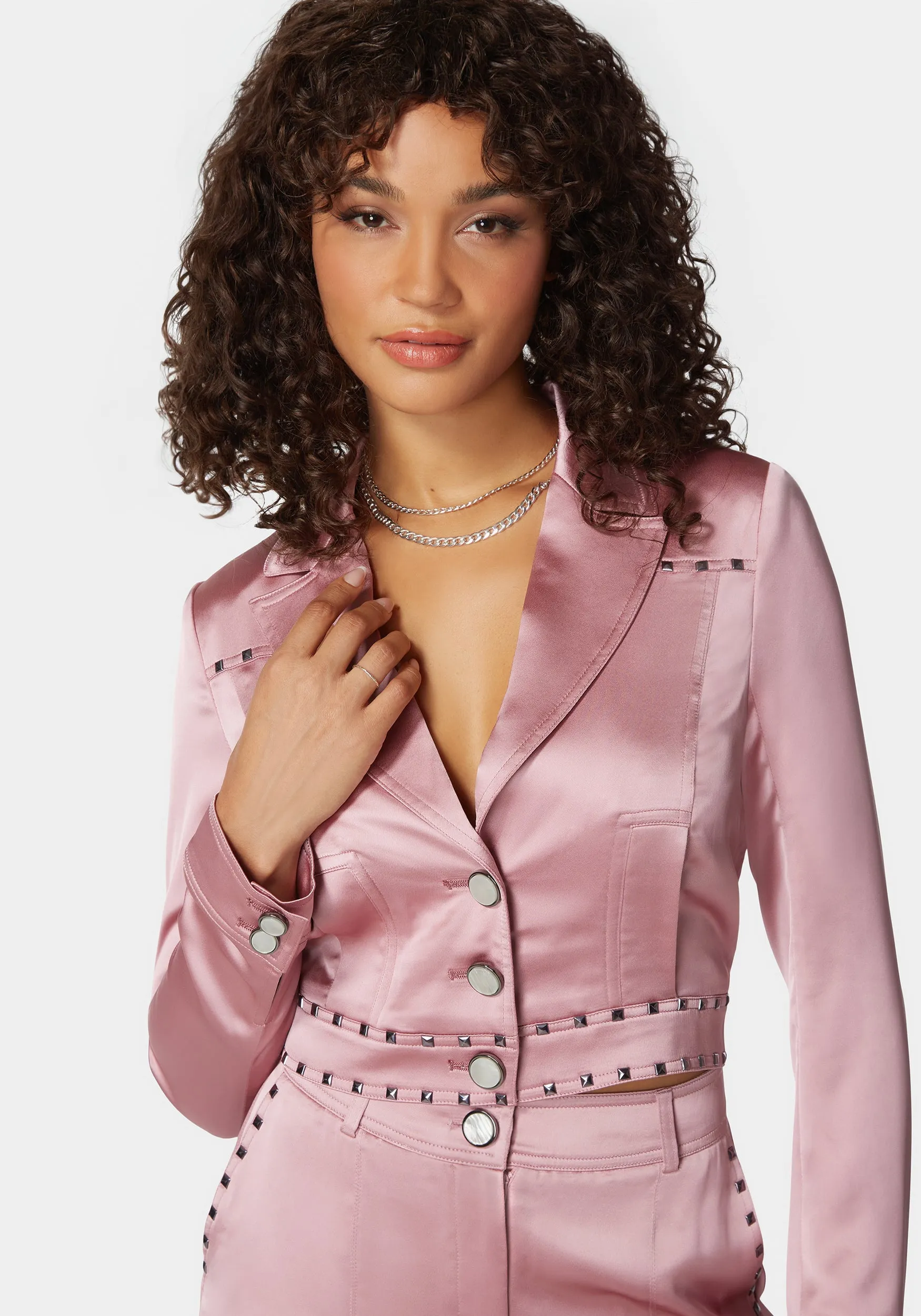 Stud Detail Tailored Satin Blazer