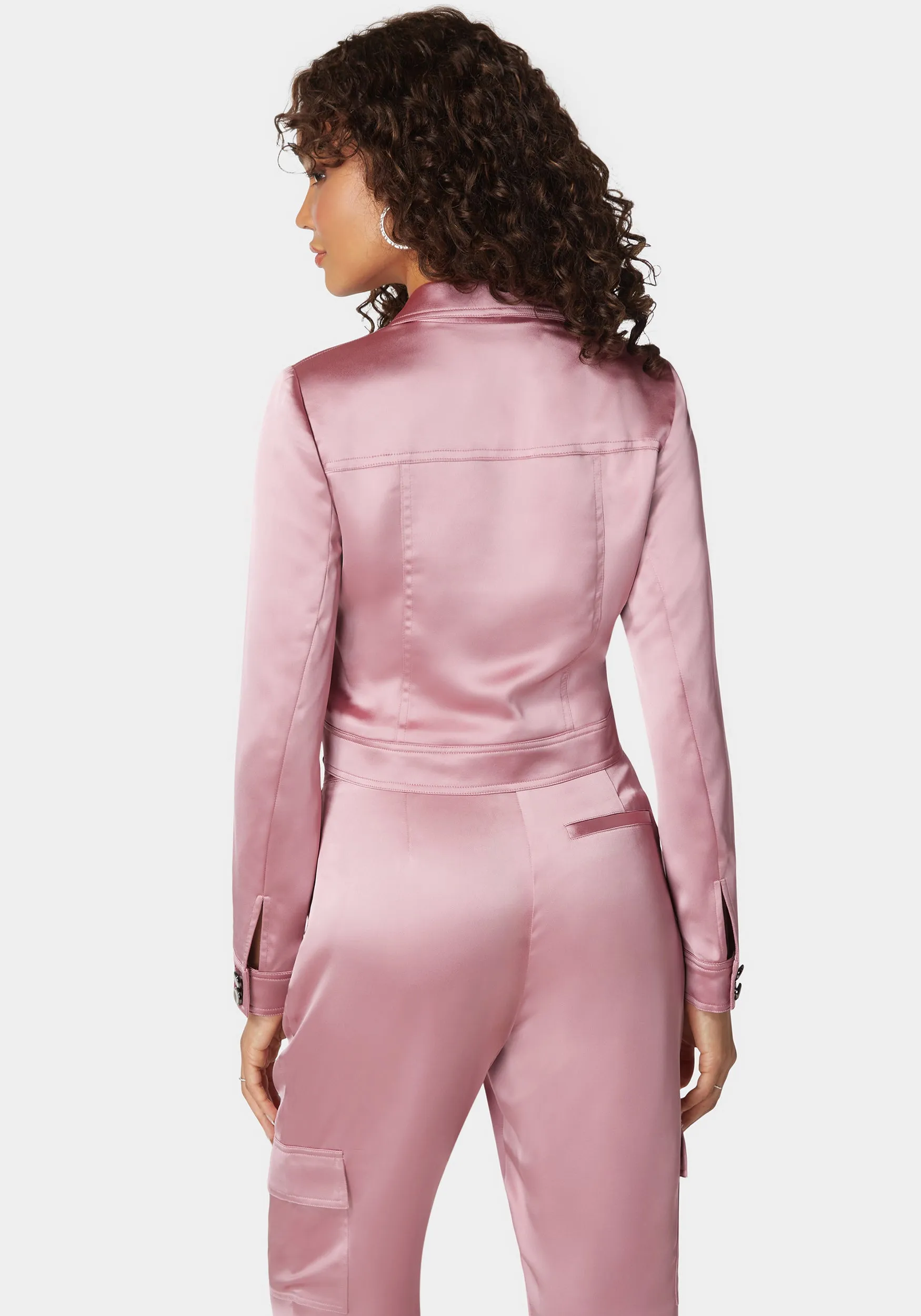 Stud Detail Tailored Satin Blazer