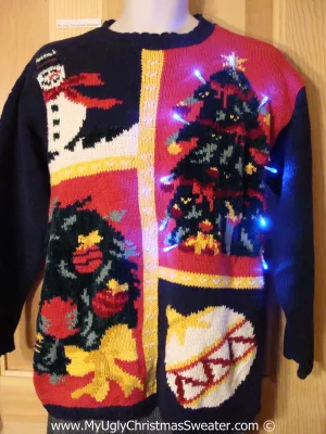 Tacky 80s Style Xmas Sweater with Lights Tree, Ornament (g139)