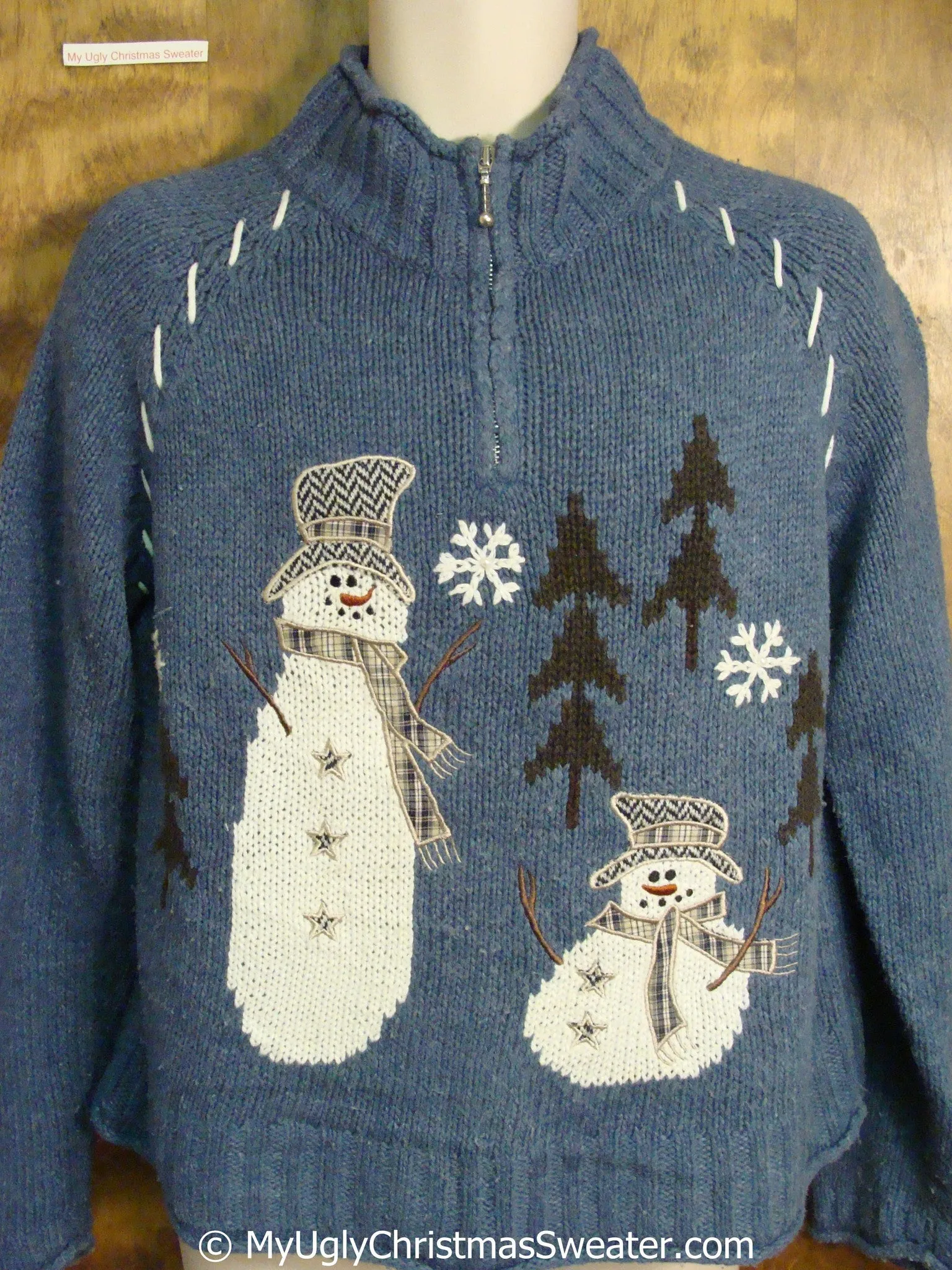 Tacky Blue Christmas Sweater with Snowmen