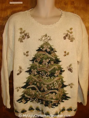 Tacky Christmas Sweater with Tree and Padded Shoulders