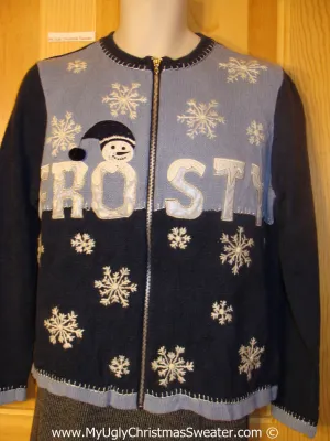 Tacky FROSTY Christmas Sweater with Snowflakes (f1366)