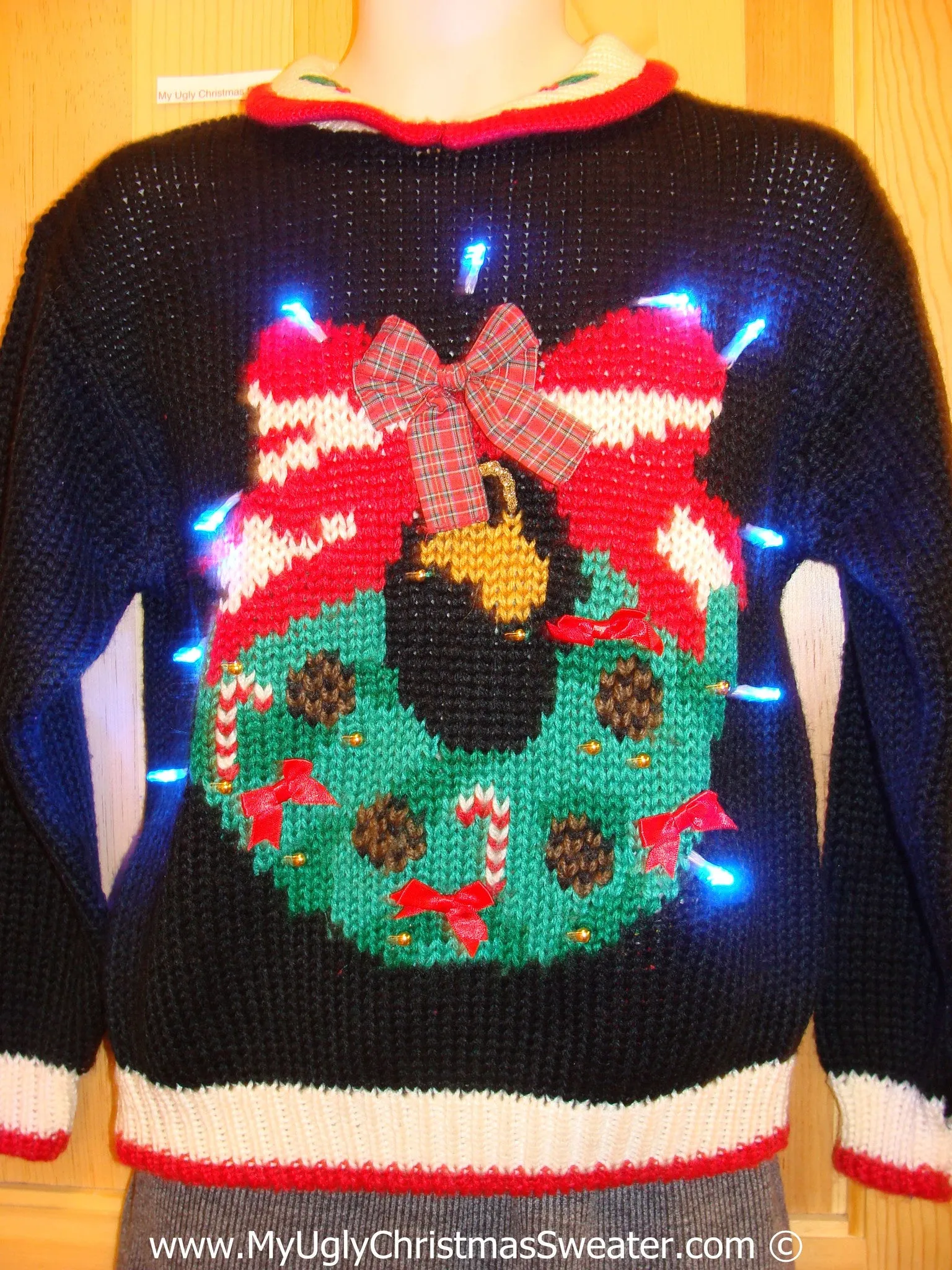 Tacky Xmas Sweater with Lights 80s Huge Wreath (g158)