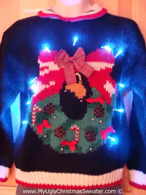 Tacky Xmas Sweater with Lights 80s Huge Wreath (g158)