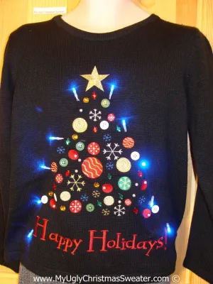 Tacky Xmas Sweater with Lights Tree with Happy Holidays (g150)