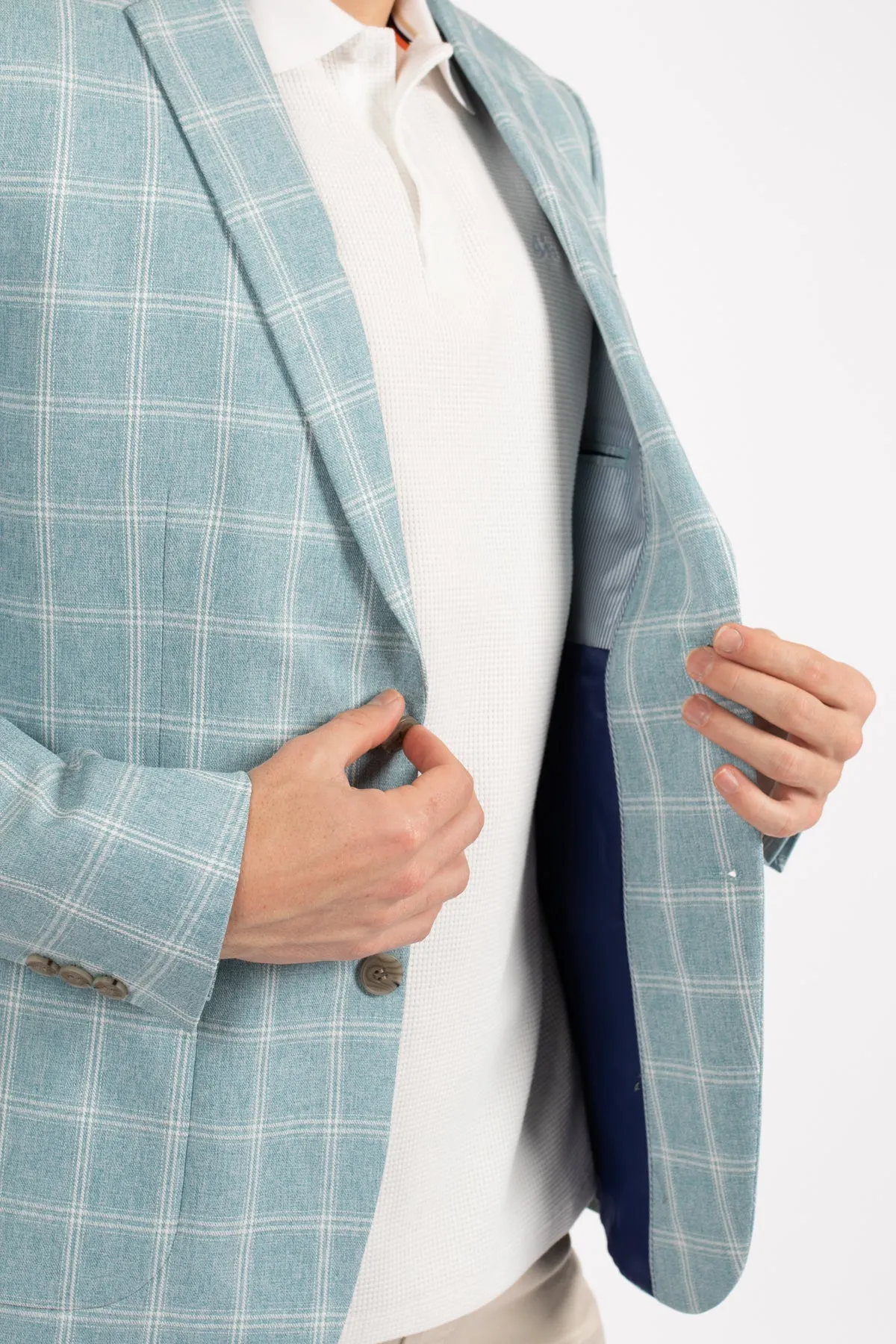 Teal Check Patch Pocket Blazer