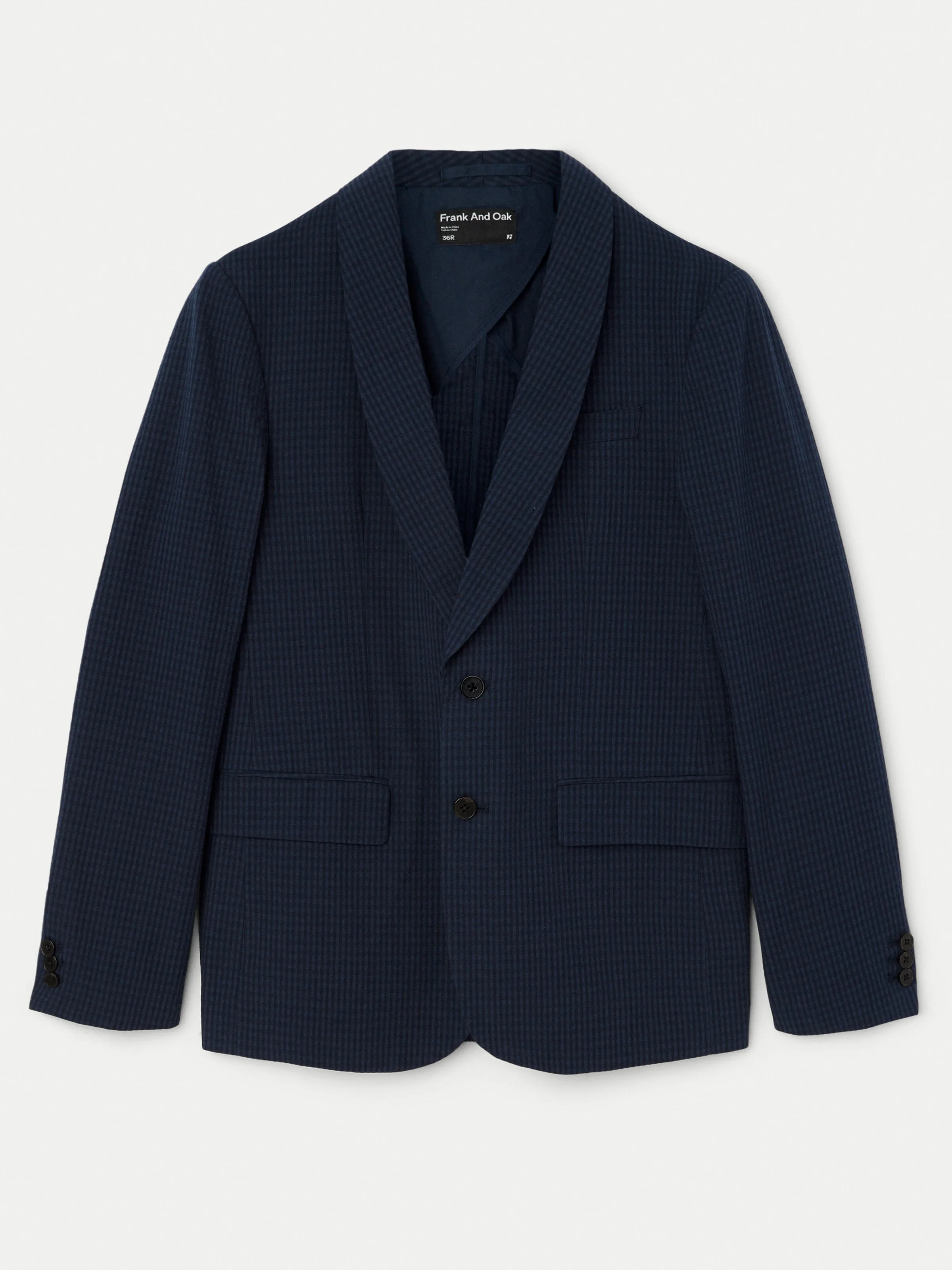 The Seersucker Shawl Collar Blazer in Deep Blue