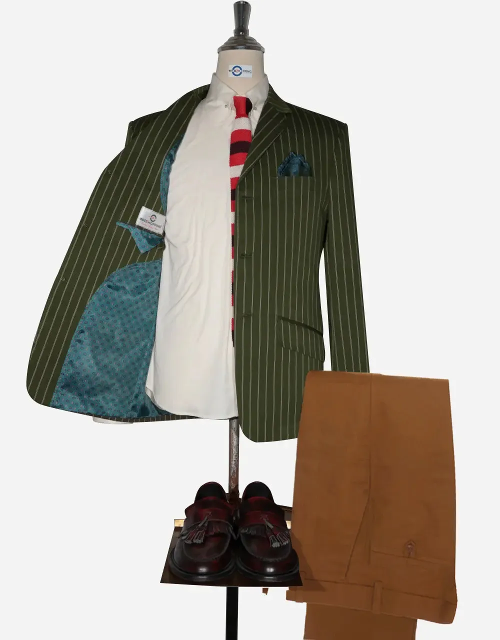 This Only Jacket - Olive Green, Red and White Striped Blazer Jackwet Size 38 Regular