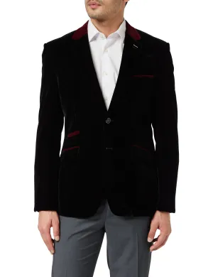 TIM Black Velvet Blazer with Maroon Trim