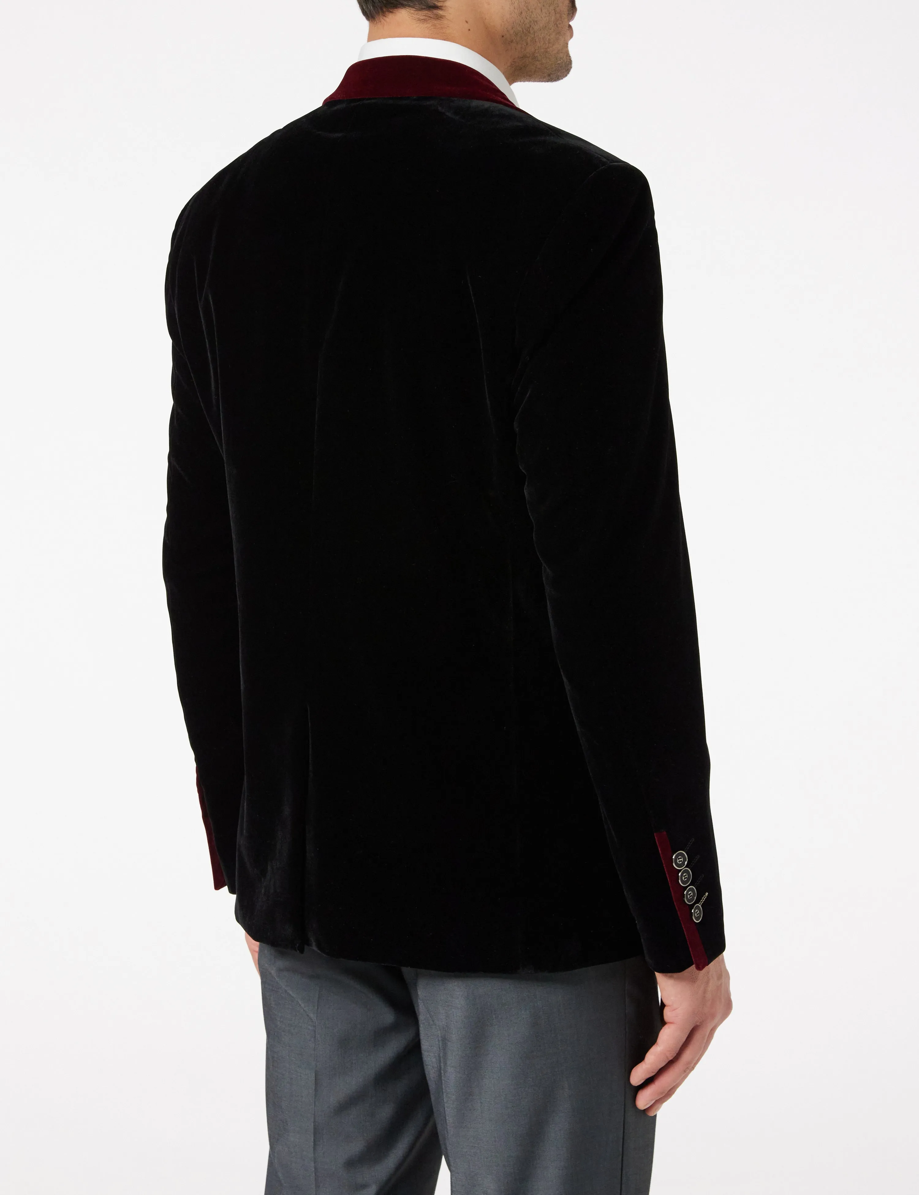 TIM Black Velvet Blazer with Maroon Trim