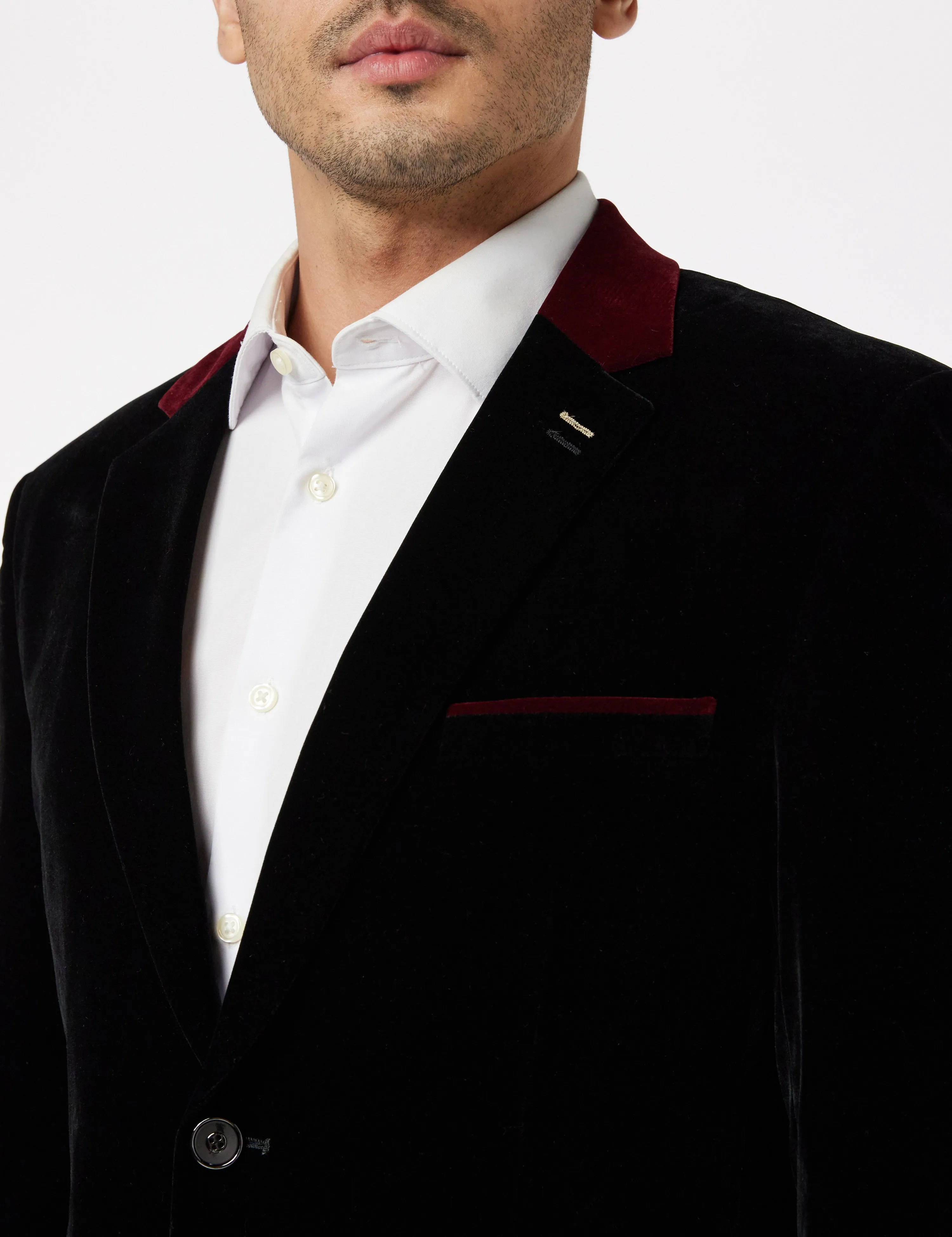 TIM Black Velvet Blazer with Maroon Trim