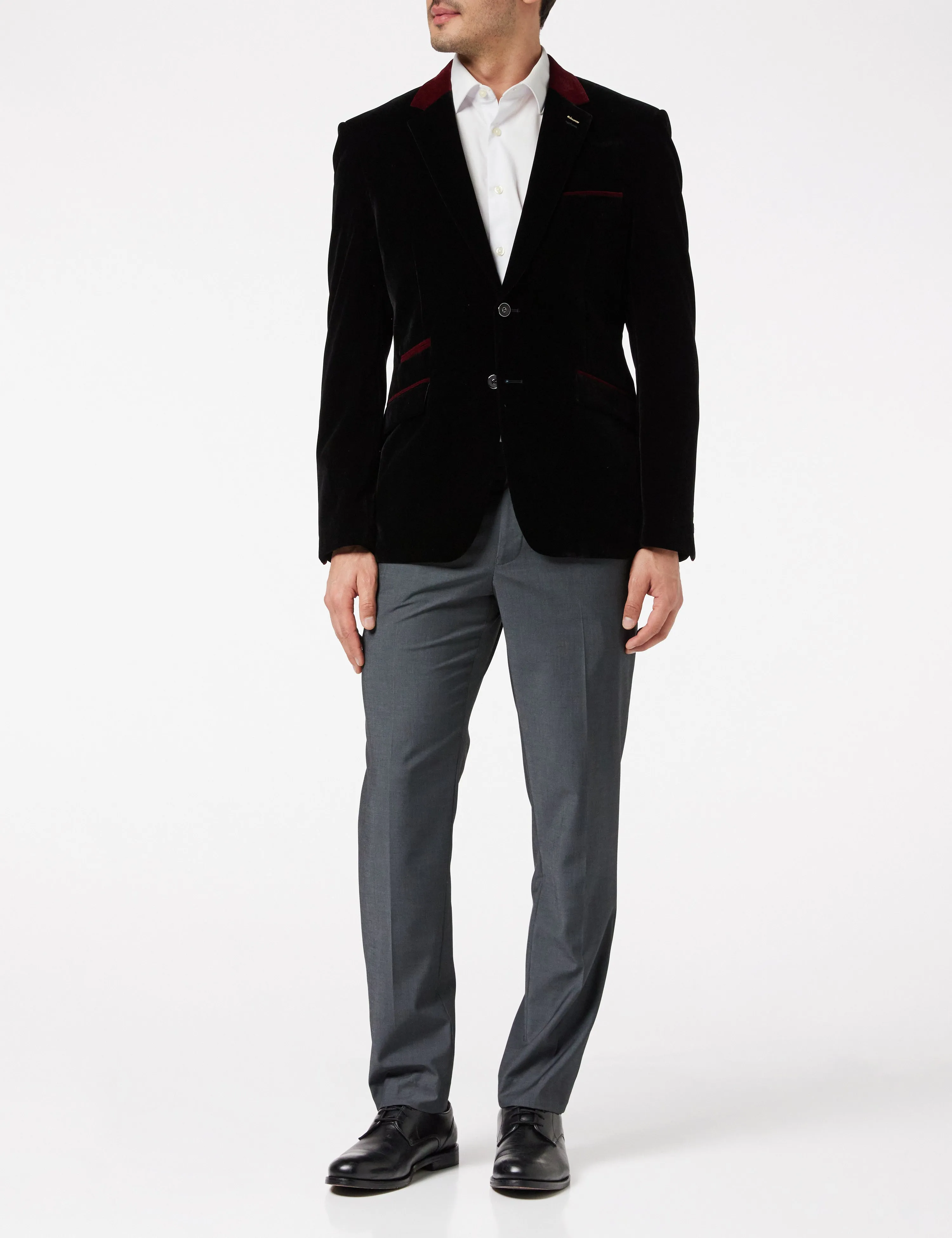 TIM Black Velvet Blazer with Maroon Trim