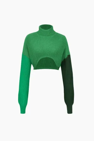 Turtleneck Curved Hem Crop Sweater