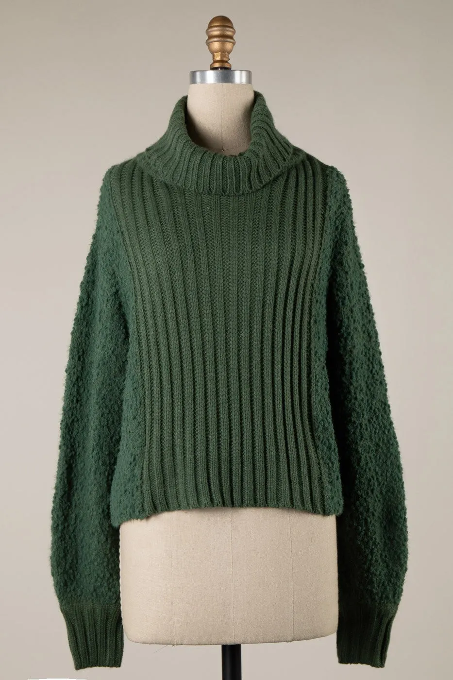 TURTLENECK POPCORN AND CABLE KNIT SWEATER 1 PACK