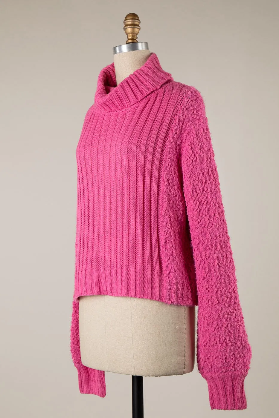 TURTLENECK POPCORN AND CABLE KNIT SWEATER 1 PACK