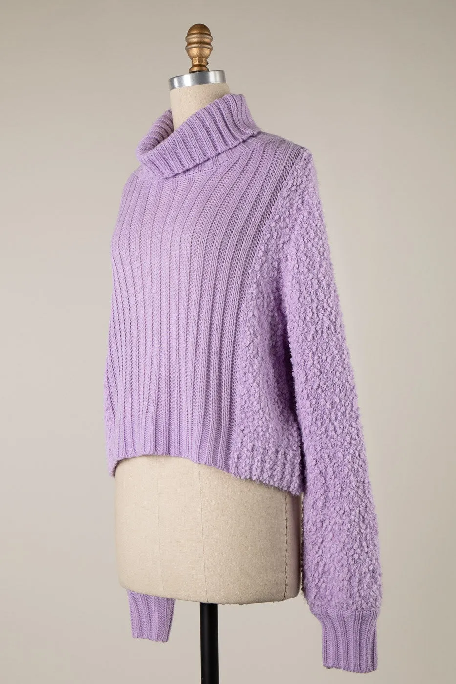 TURTLENECK POPCORN AND CABLE KNIT SWEATER 1 PACK