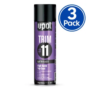 U-POL Trim #11 High Build Top Coat 450ml Satin Black x 3 Pack