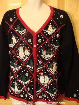 Ugly Christmas Sweater Sequin Snowmen