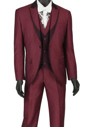 Vinci Slim Fit 3 Piece Fashion Tuxedo (Burgundy) SV2R-5