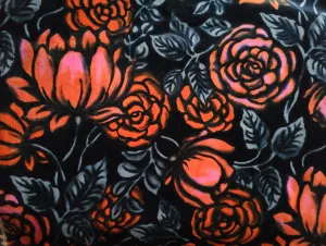 Vintage Fabric - Velveteen - Roses - Fabric Remnant - VLT59