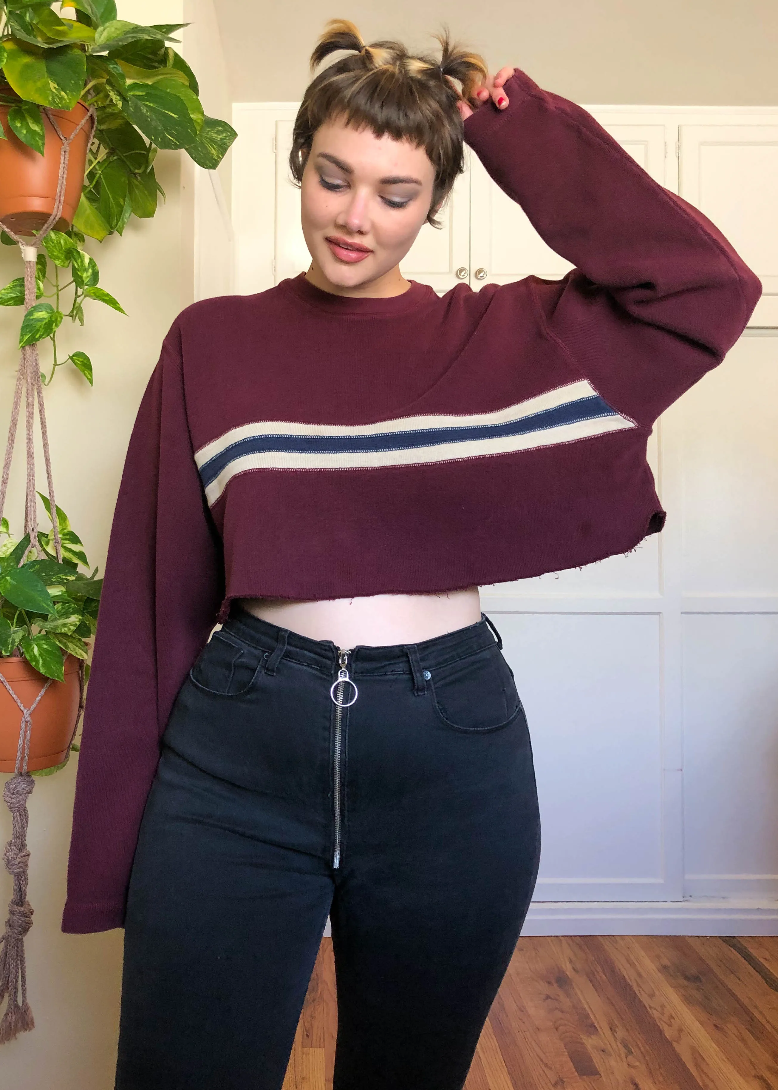 Vintage Gap Burgundy Striped Raw Crop Sweater - 3X/4X