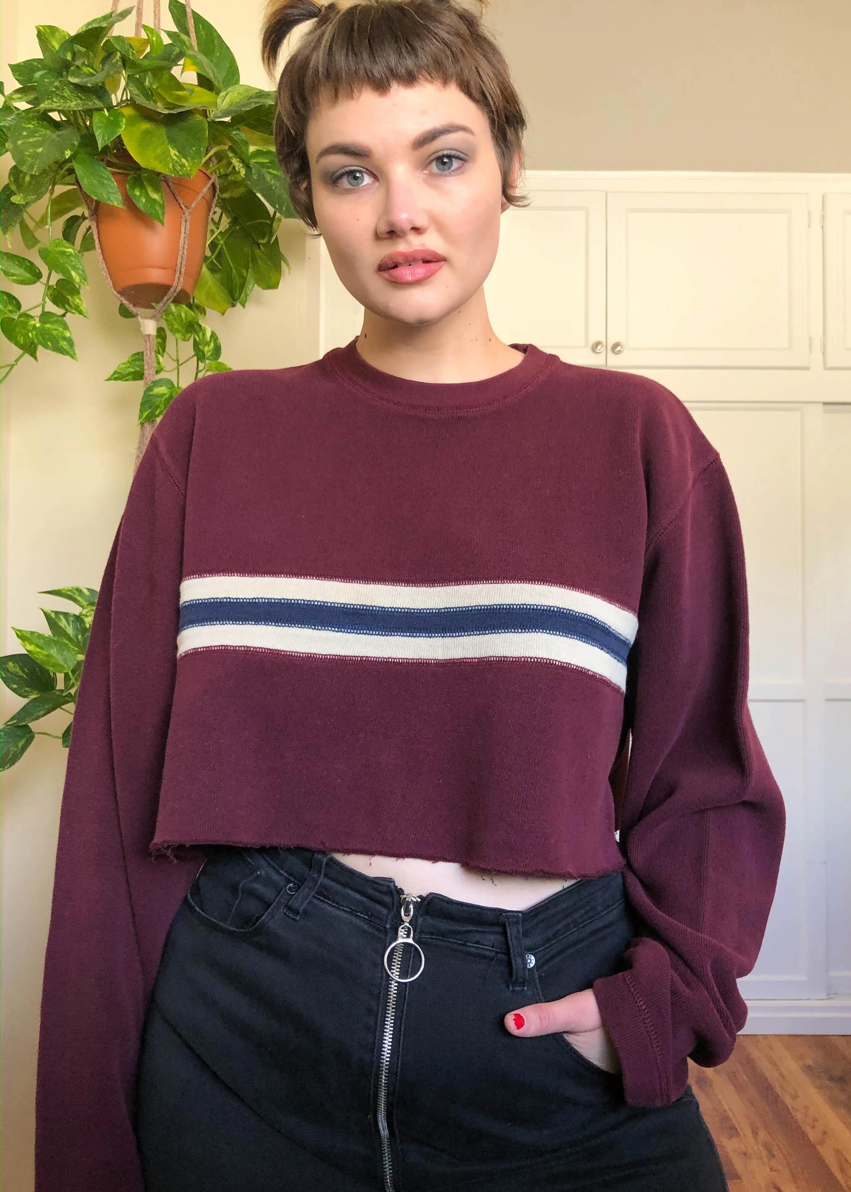 Vintage Gap Burgundy Striped Raw Crop Sweater - 3X/4X