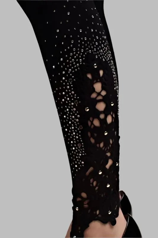 Vocal Vintage Lace & Stones Leggings - Black