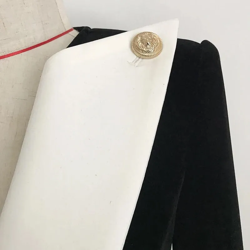 VOGUE GOLD BUTTON BLACK WHITE VELVET BLAZER