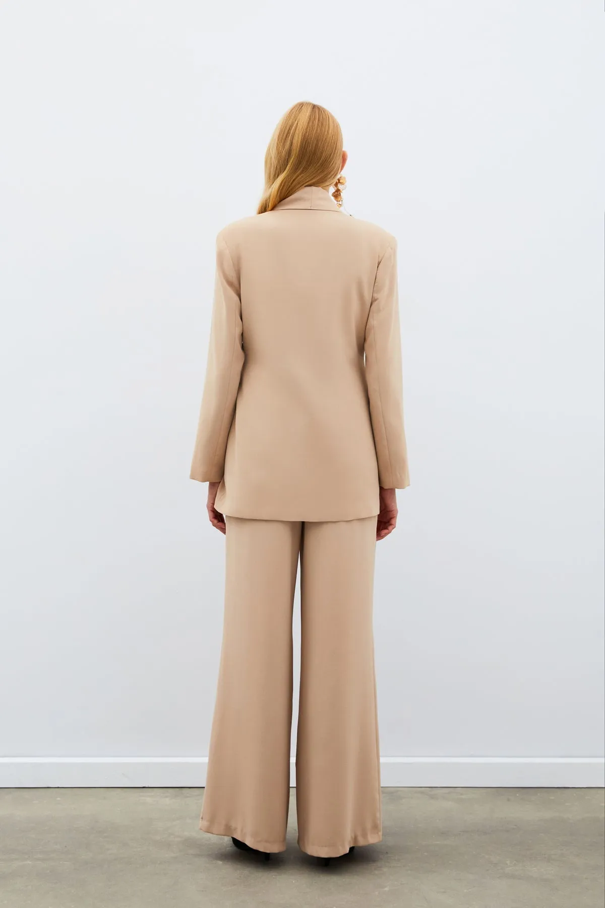 Waist Belted Long Jacket - BEIGE