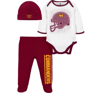 Washington Commanders 3 Piece Bodysuit, Cap and Footed Pant Set